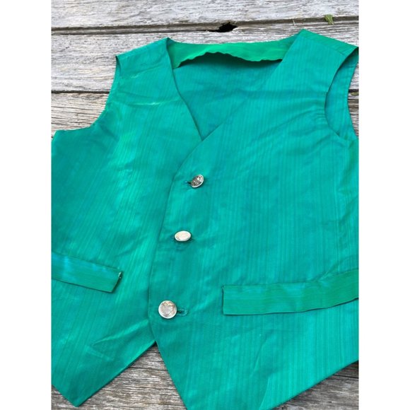 Vintage Boys Shiny Green Taffeta Vest - Picture 8 of 11